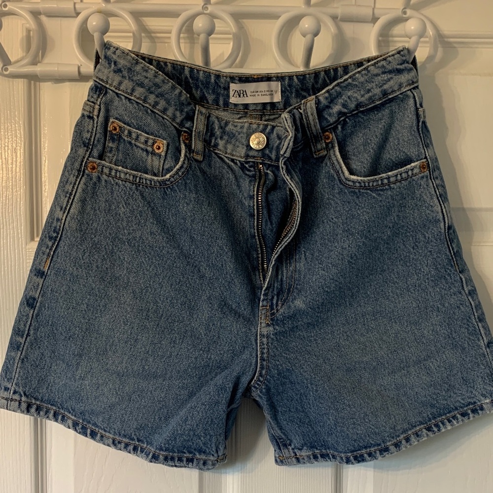 Zara Classic Blue High-Rise Denim Shorts Size US 2
